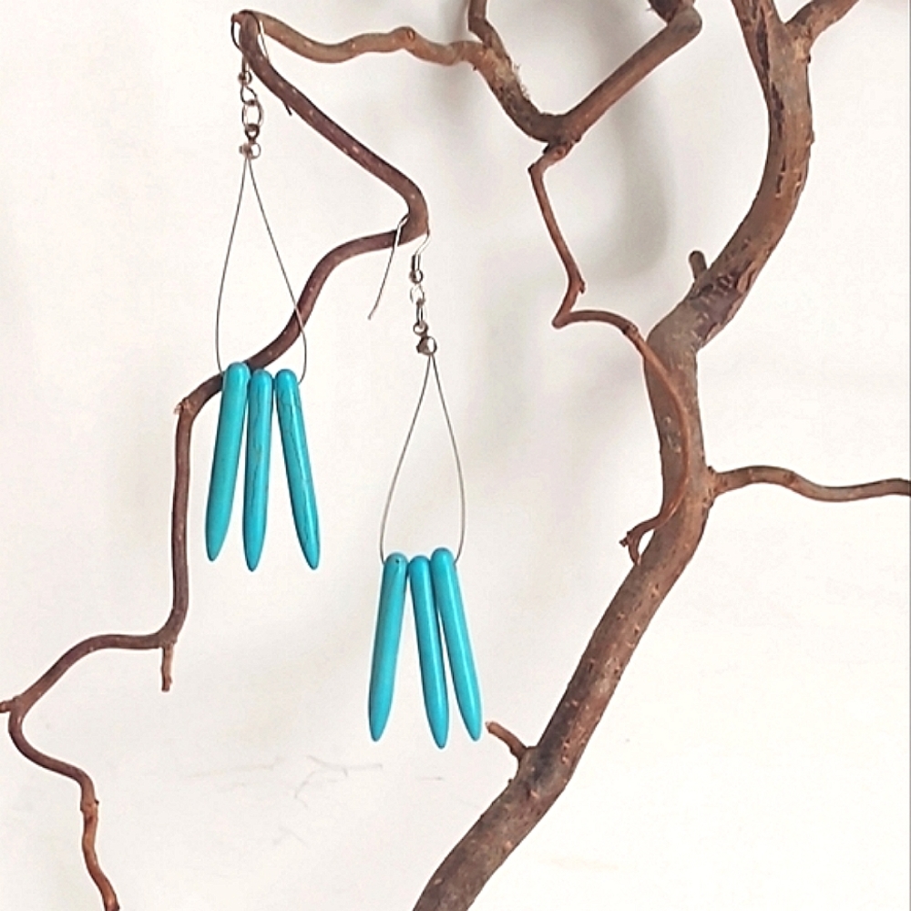 Turquoise Howlite Spike Drop Earrings  NWT